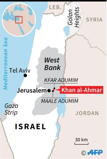 Map of the West Bank locating the Bedouin village of Khan al-Ahmar