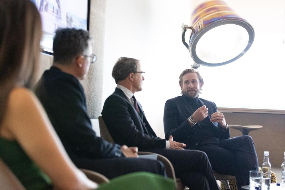 Jimmy Carroll, cofounder of Pelorus, speaks at a panel at Farnborough Airport