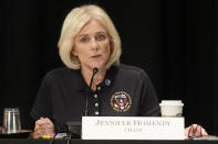 Jennifer Homendy, chair of the National Transportation Safety Board, speaks during a board meeting concerning the February 3, 2023, train derailment of a Norfolk Southern freight train carrying hazardous materials, Tuesday, June 25, 2024, in East Palestine, Ohio. (AP Photo/Sue Ogrocki)