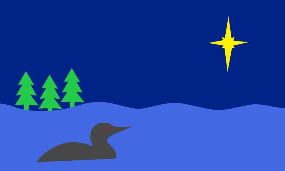 A loon looks up at a star from the water in this flag.