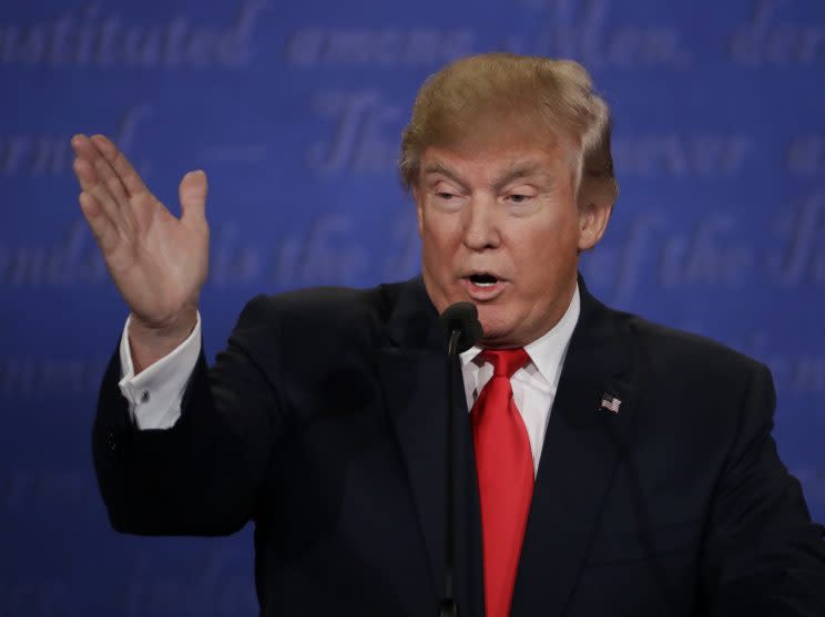 Donald Trump speaks during the third presidential debate with Hillary Clinton at UNLV in Las Vegas, Wednesday, Oct. 19, 2016. (Photo: David Goldman/AP)