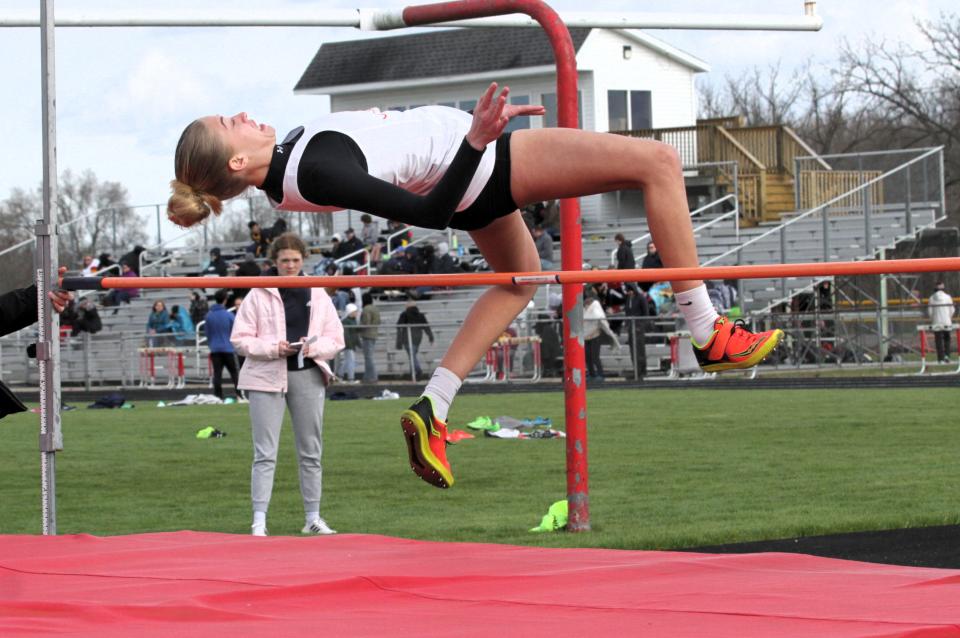 Macey Burgess secured first place in the high jump for Colon on Friday.