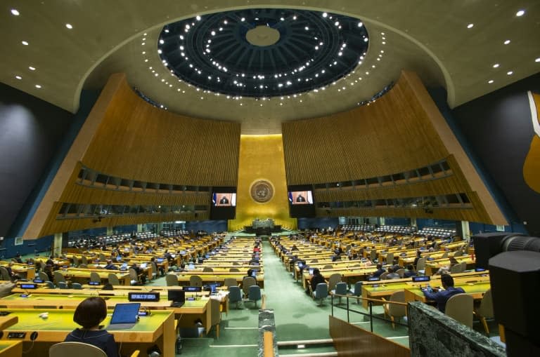 L'amphithéâtre de l'Assemblée générale de l'ONU le 25 septembre 2021 à New York. - KENA BETANCUR © 2019 AFP