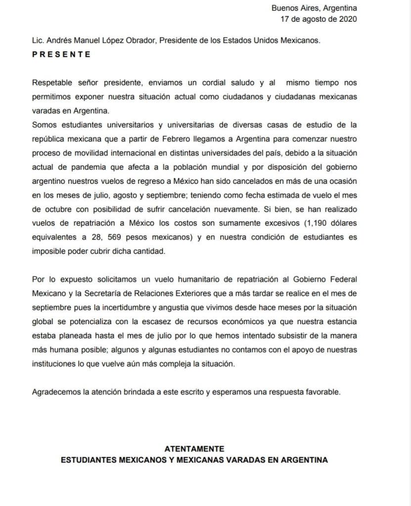 La carta está dirigida al presidente Andrés Manuel López Obrador. Foto: Cortesía