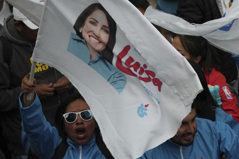 Supporters of presidential candidate Luisa Gonzalez, of the Citizen's Revolutionary Movement, attend a campaign rally in Quito, Ecuador, Wednesday, Oct. 11, 2023. (AP Photo/Dolores Ochoa)