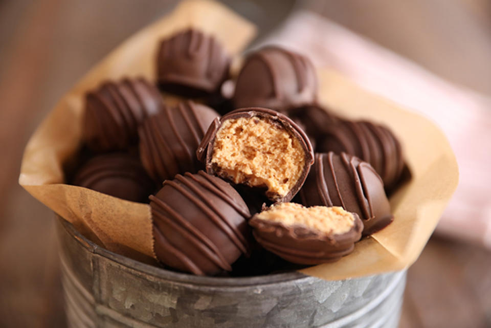 <p>Southern Bite</p><p>Think buckeyes, but more chocolate!</p><p><strong>Get the recipe: <a href="https://southernbite.com/peanut-butter-balls/" rel="nofollow noopener" target="_blank" data-ylk="slk:Peanut Butter Balls;elm:context_link;itc:0;sec:content-canvas" class="link ">Peanut Butter Balls</a></strong></p>