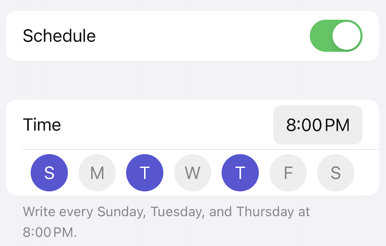 Settings to schedule journal sessions