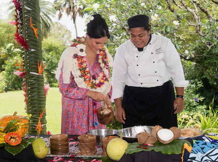 Meghan, Duchess of Sussex attends a morning tea reception at the British High Commissioner’s Residence on October 24, 2018 in Suva, Fiji. The Duke and Duchess of Sussex are on their official 16-day Autumn tour visiting cities in Australia, Fiji, Tonga and New Zealand. (Photo by Samir Hussein/Samir Hussein / WireImage) /Pool via REUTERS