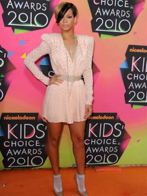 7. Shoulder pads and sparkly ankle socks show off Rihanna’s girly/punk style at the 2010 Nickelodeon Kids' Choice Awards…