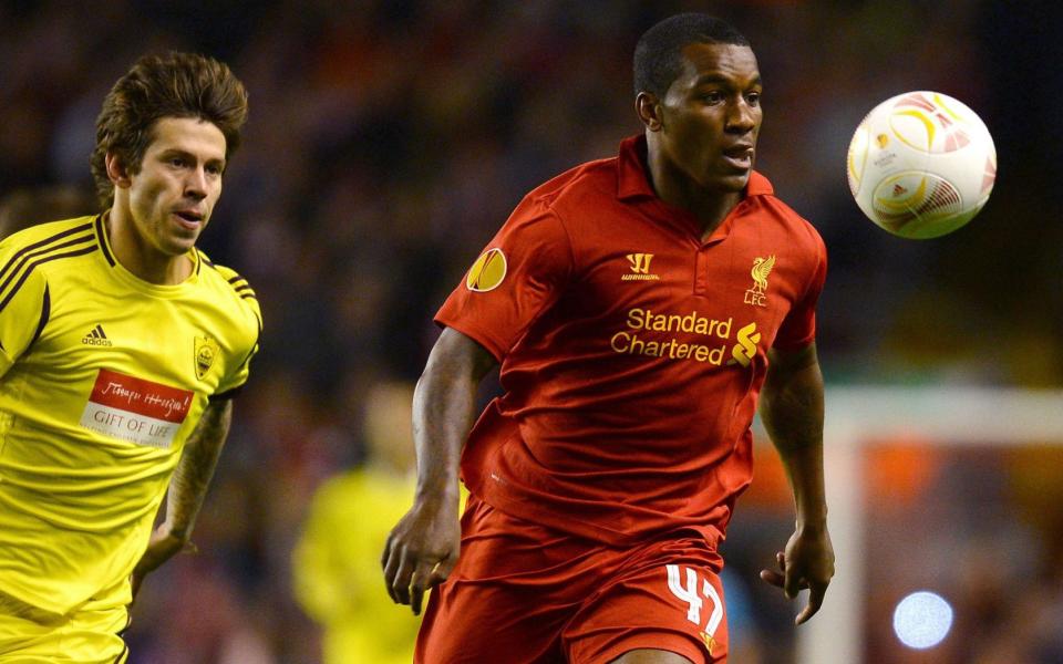 Andre Wisdom in action for Liverpool in the Europa League in 2012