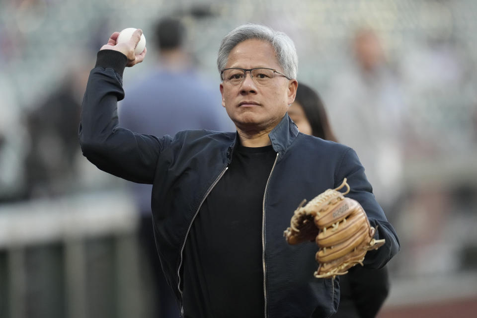 Nvidia CEO Jensen Huang before a baseball game between the San Francisco Giants and the Arizona Diamondbacks in San Francisco, Tuesday, Sept. 3, 2024. (AP Photo/Jeff Chiu)