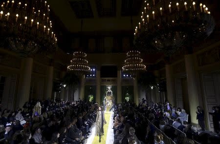 A model presents a creation from the Roberto Cavalli Autumn/Winter 2016 woman collection during Milan Fashion Week, Italy, February 24, 2016. REUTERS/Stefano Rellandini