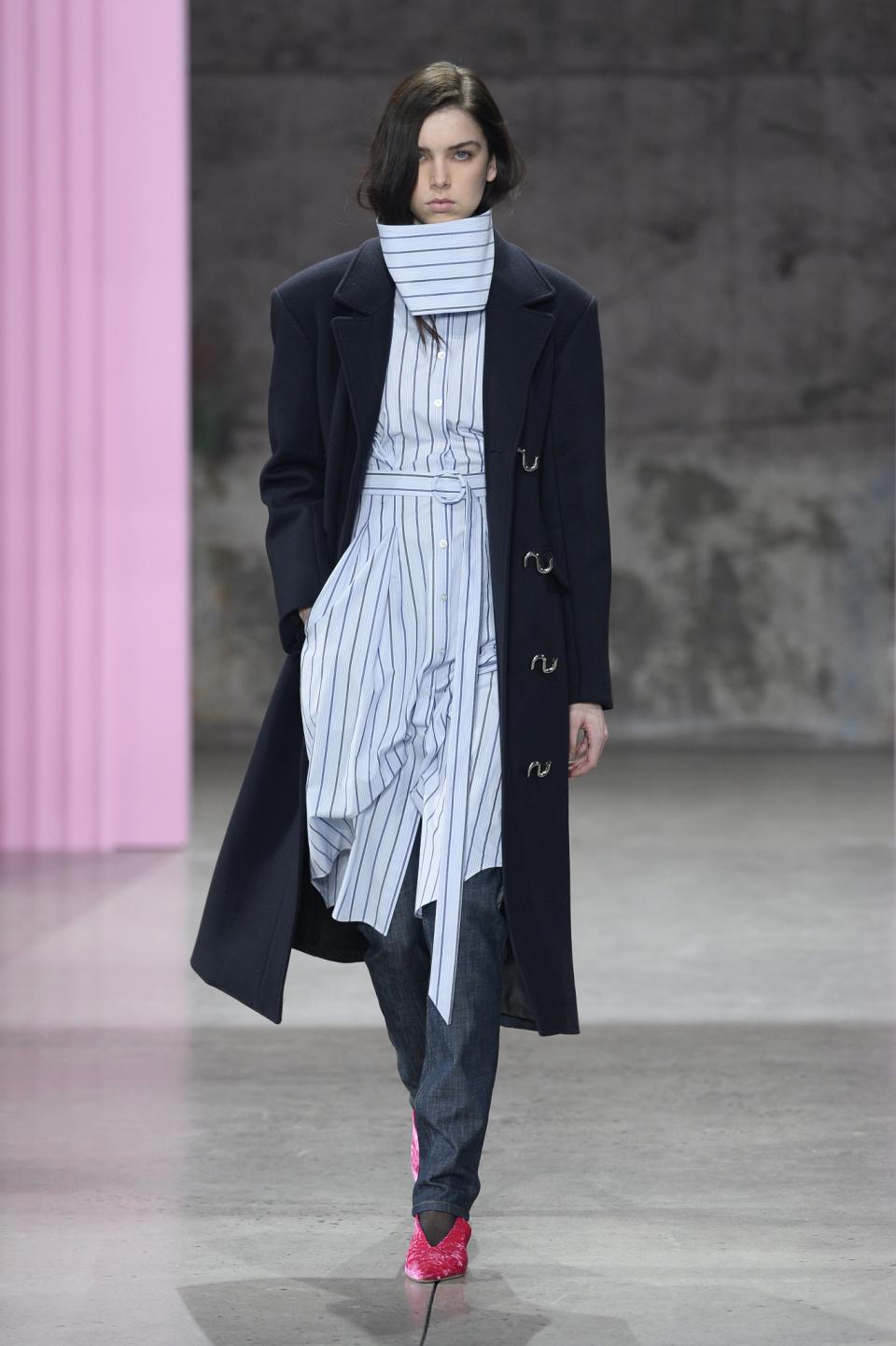 Mockneck Striped Shirt Dress