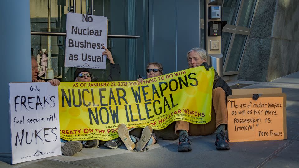 Protesters against nuclear weapons outside the US mission to the UN. - Erik McGregor/LightRocket/Getty Images/File