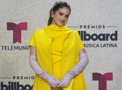 Rosalia arrives at the Billboard Latin Music Awards on Thursday, Sept. 23, 2021, at the Watsco Center in Coral Gables, Fla. (AP Photo/Marta Lavandier)