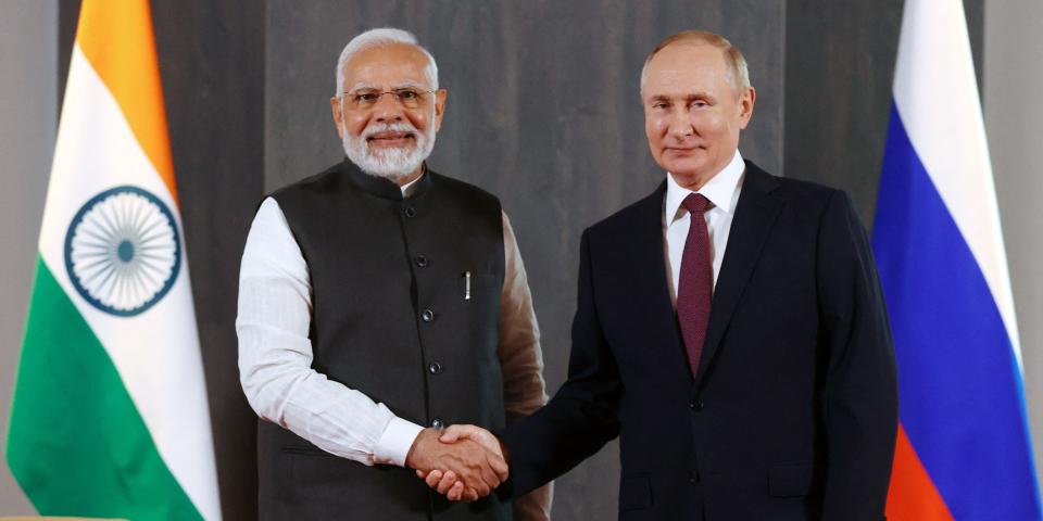 Russian President Vladimir Putin meets with India's Prime Minister Narendra Modi in India in September 2022.