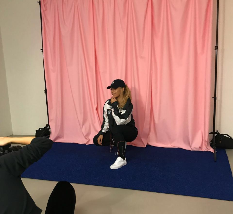 <p>"Oh please, no photos! (poses like a boss)"</p> <p><em>Dinah's a natural while posing for Teen Vogue's photographer, Jess Farran.</em></p>