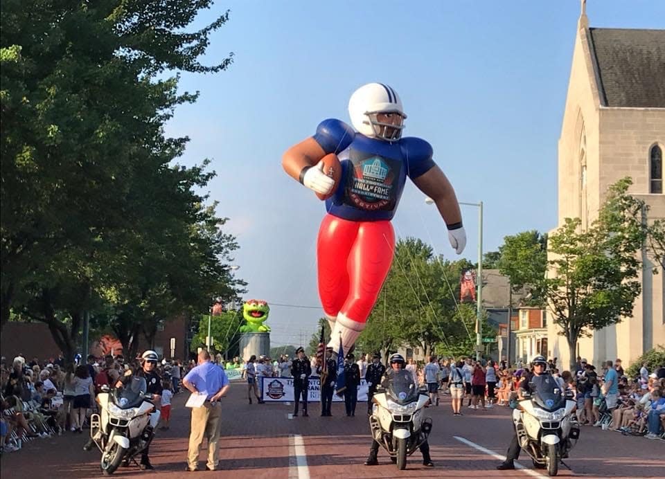 The Canton Repository Grand Parade is one of the signature events of the Pro Football Hall of Fame Enshrinement Festival.