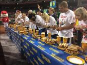 Nathan’s Famous hot dogs. The world’s top competitive eaters. Ten minutes to glory. It all goes down on the Fourth of July in New York City. Photo: Nathan’s Famous (Facebook)