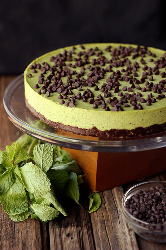 <p>Tasty Yummies</p><p>Vegans, rejoice! We've got you the dreamiest St. Patrick's day treat. This cashew cream cake has the perfect amount of subtle minty flavor, both from the fresh mint and the mint extract and the chocolate of the crust and the chocolate chips on top compliment it so well. Rather than the beautiful green color coming from an artificial dye, it comes from some fresh baby spinach! </p><p><strong>Get the recipe: <a href="http://tasty-yummies.com/mint-chocolate-chip-cashew-cream-cake-gluten-free-vegan/" rel="nofollow noopener" target="_blank" data-ylk="slk:Mint Chocolate Chip Cashew Cream Cake;elm:context_link;itc:0;sec:content-canvas" class="link rapid-noclick-resp">Mint Chocolate Chip Cashew Cream Cake</a></strong></p>