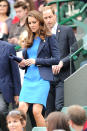 <p>Kate attended the Olympic tennis matches in a blue Stella McCartney dress, a suede Russell & Bromley clutch and a navy blazer from Smythe.</p><p><i>[Photo: Getty]</i></p>