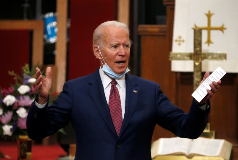 U.S. Democratic presidential candidate and former Vice President Joe Biden visits the Bethel AME Church in Wilmington