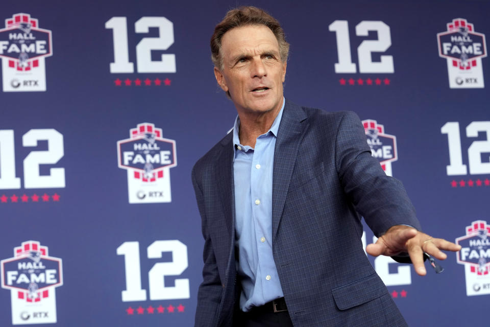 Former New England Patriots quarterback Doug Flutie arrives for the Patriots Hall of Fame induction ceremony for former Patriots quarterback Tom Brady, at Gillette Stadium, Wednesday, June 12, 2024, in Foxborough, Mass. (AP Photo/Steven Senne)