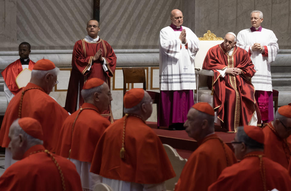 Pope Francis leads the Passion the Lord on Good Friday at St. Peter's Basilica on April 7, 2023.