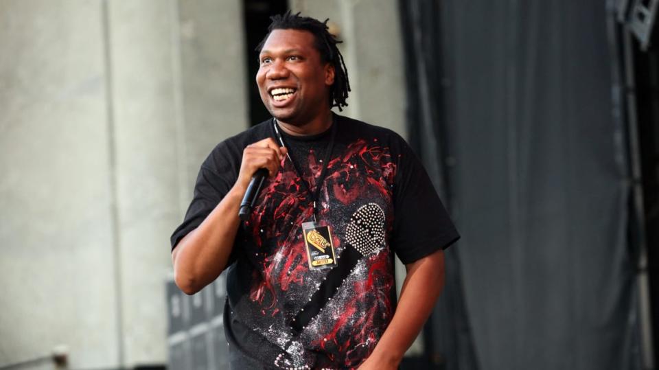 WANTAGH, NY – JULY 19: Rapper KRS-One performs during the 2009 Rock the Bells concert at the Nikon at Jones Beach Theater on July 19, 2009 in Wantagh, New York. (Photo by Astrid Stawiarz/Getty Images)