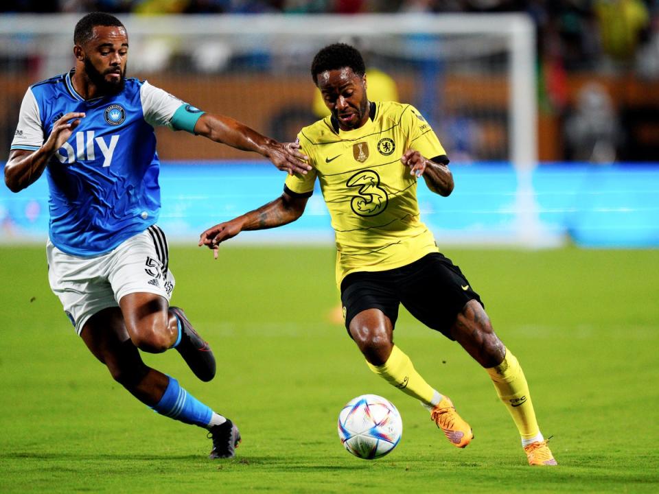 Raheem Sterling takes on a defender in the pre-season game with Charlotte (Getty Images)