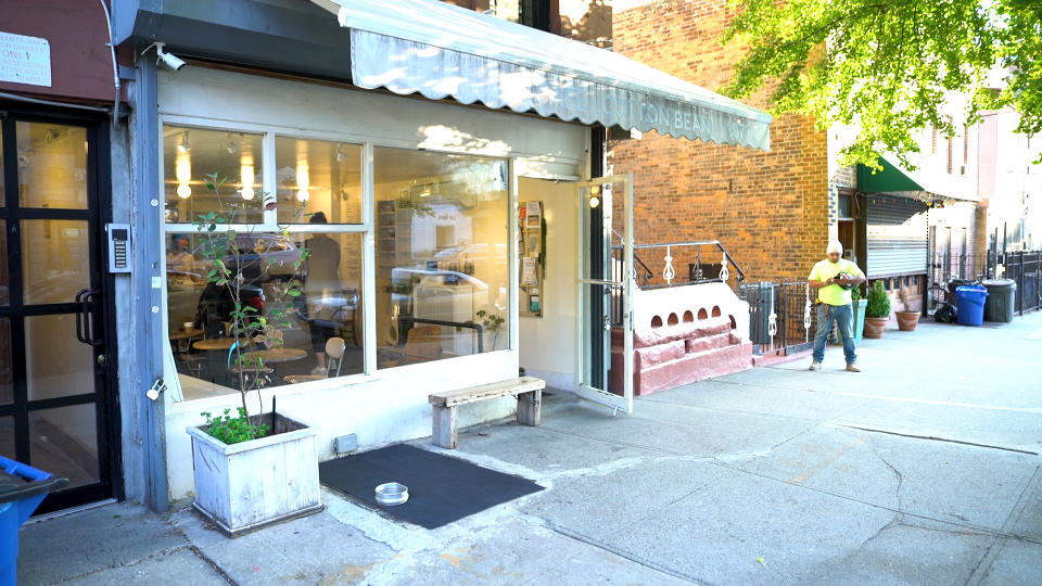 Roomrs' co-living apartment was located in Crown Heights, Brooklyn. The neighborhood featured many amenities, such as this local coffee shop, and was loud, diverse, and vibrant.