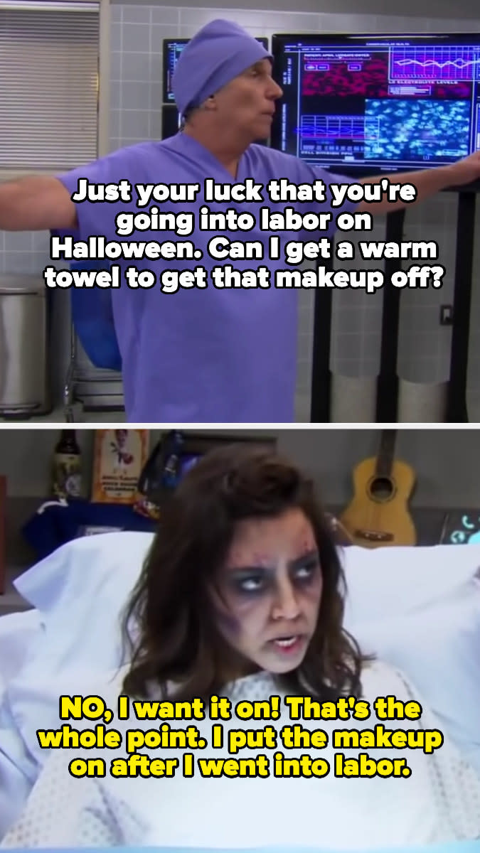 april going into labor wearing halloween makeup