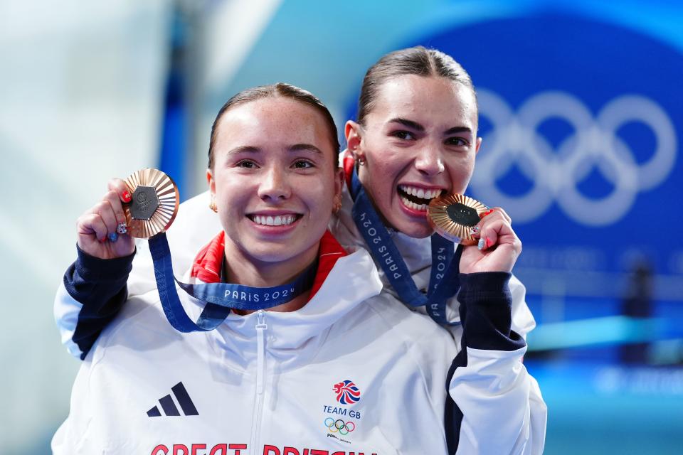 Great Britain’s Yasmin Harper and Scarlett Mew Jensen with their bronze medals (PA) (PA Wire)