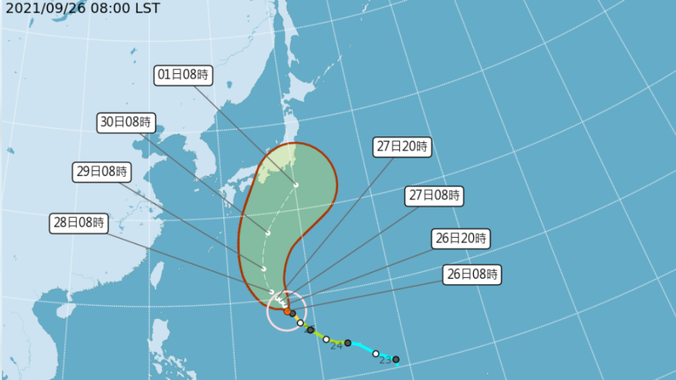 蒲公英颱風預測路徑。（圖／中央氣象局）
