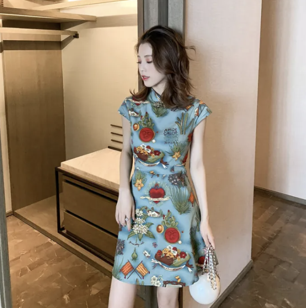 2024 Summer New R Printed New Improved Cheongsam Dress. PHOTO: Lazada