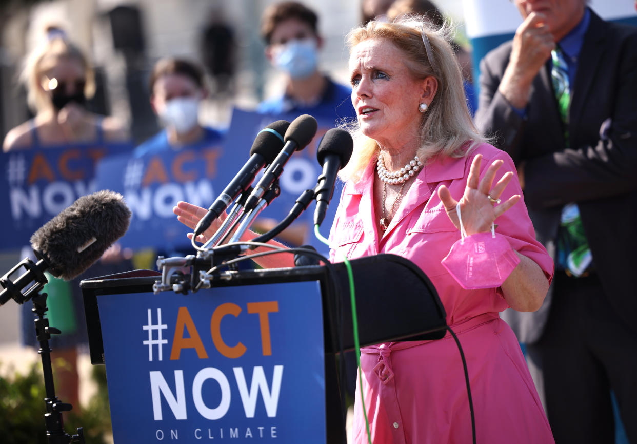 U.S. Rep Debbie Dingell (D-MI) speaks on infrastructure and climate change during a news conference outside the Capitol on August 23, 2021 in Washington, DC. (Kevin Dietsch/Getty Images)