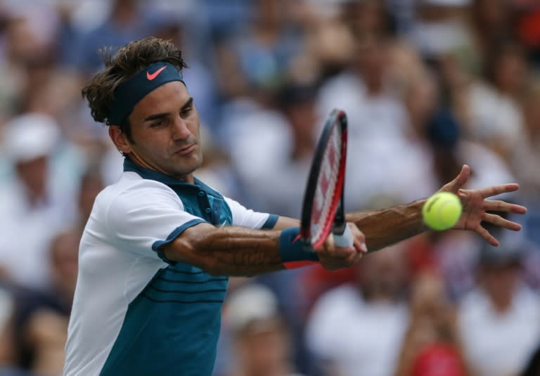 Roger Federer during his US Open match against Leonardo Mayer at the USTA Billie Jean King National Tennis Center September 1, 2015 in New York