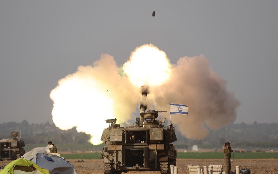 Israeli forces shell the Gaza Strip from the border area in southern Israel