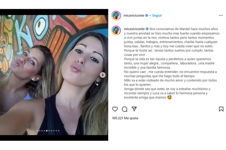 El mensaje de Mica Viciconte por la muerte de Bárbara Oliver, la nuera de Ramón Díaz