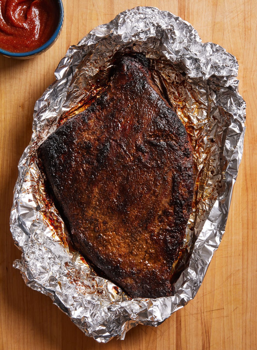 grilled bbq brisket in tin foil