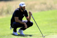 Dustin Johnson looks over his putt on the sixth green during the second round of the Portland Invitational LIV Golf tournament in North Plains, Ore., Friday, July 1, 2022. (AP Photo/Steve Dipaola)
