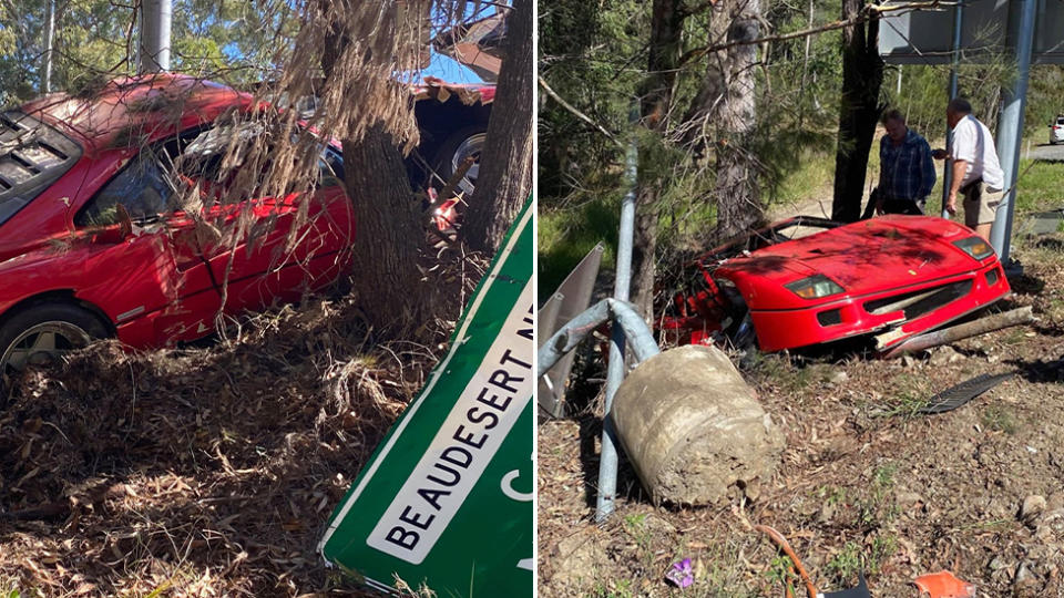 Pictured is the Ferrari F40 in the ditch. Source: Facebook