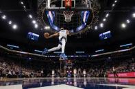 Feb 25, 2019; Minneapolis, MN, USA; Minnesota Timberwolves center Karl-Anthony Towns (32) dunks in the second quarter against Sacramento Kings at Target Center. Mandatory Credit: Brad Rempel-USA TODAY Sports