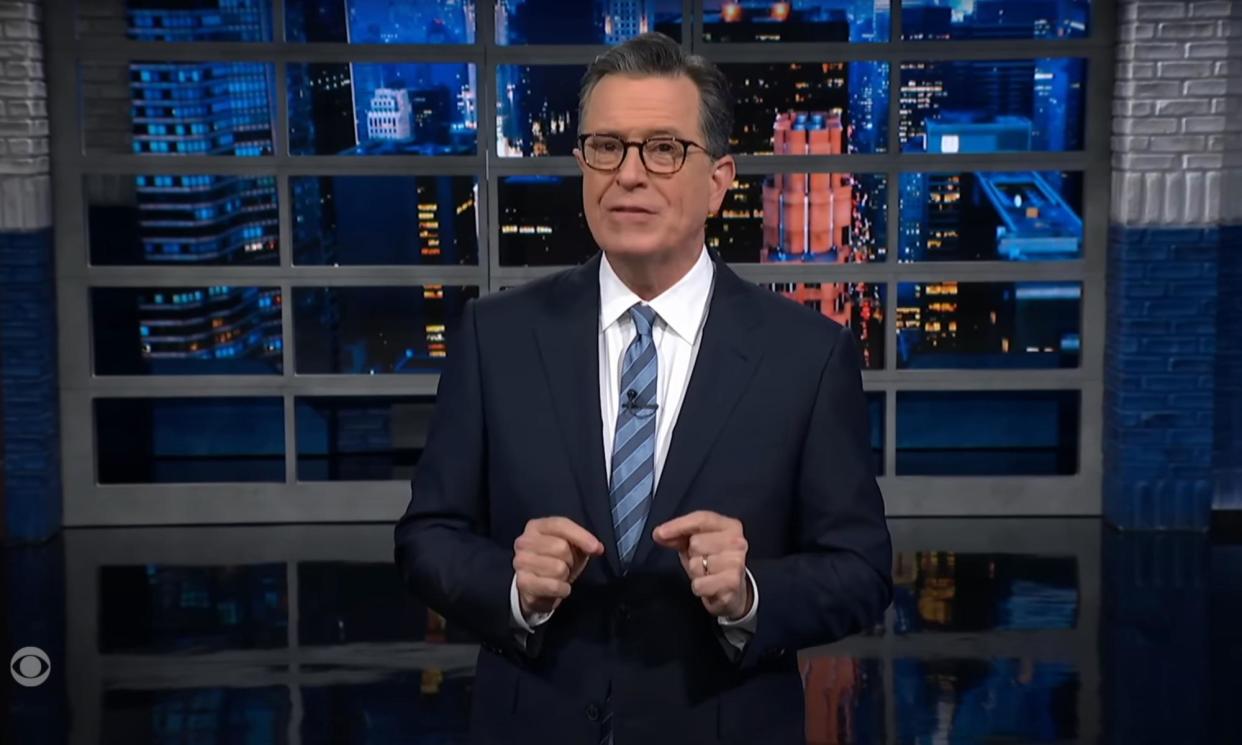 <span>Stephen Colbert: ‘In addition to hearing about it, the jury got to see her spank him in real time.’</span><span>Photograph: YouTube</span>