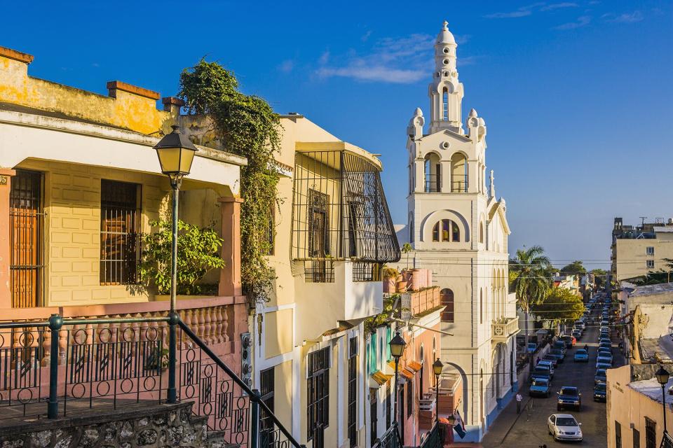 View of Calle Hostos and Iglesia Nuestra Señora de la Altagracia Colonial district of Santo Domingo, on the left the Iglesia (church) Nuestra Señora de la Altagracia