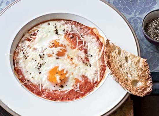 <strong>Get the <a href="http://www.huffingtonpost.com/2011/10/27/eggs-baked-in-roasted-tom_n_1058377.html/" target="_hplink">Eggs Baked in Roasted Tomato Sauce recipe</a></strong>      