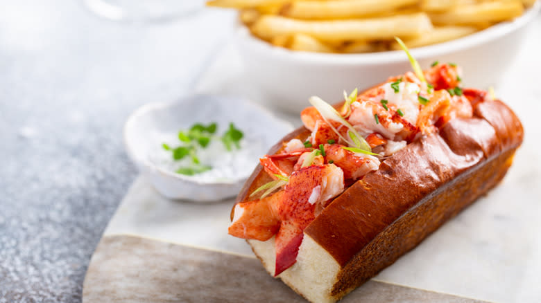 Hot lobster roll with fries