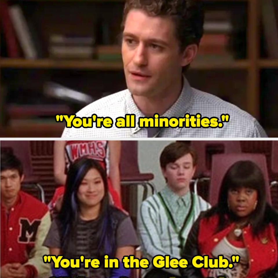 Teacher Will Schuester saying "You're all minorities, you're in the Glee Club"