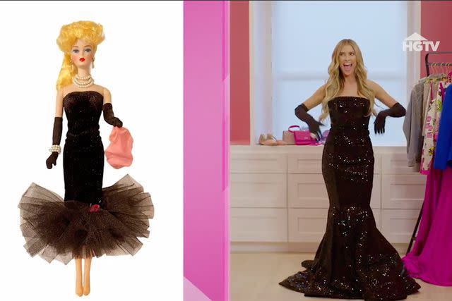 <p>HGTV</p> Christina Hall dresses as 1961's Solo in the Spotlight Barbie.
