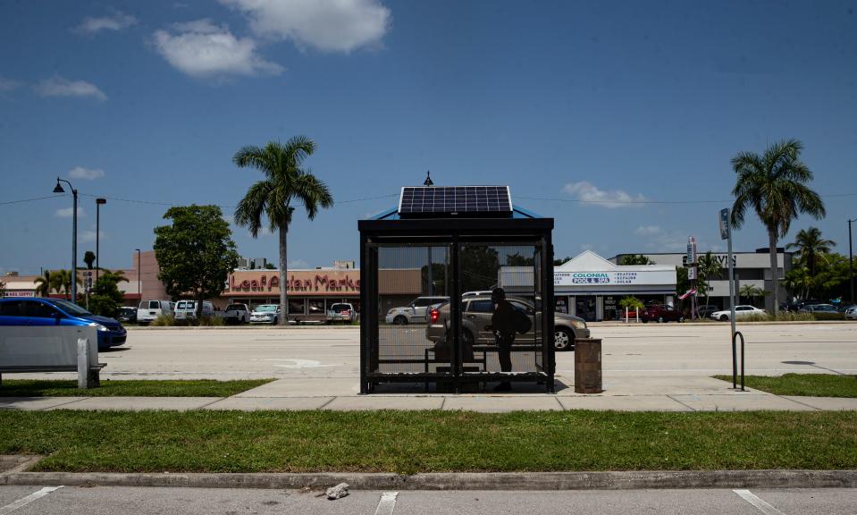 A scene from a bus stop on U.S.41 in front of Edison Mall in Fort Myers on Thursday, July, 28, 2022. Temperature hovered in the mid to upper 90's at this spot at about 12 p.m.